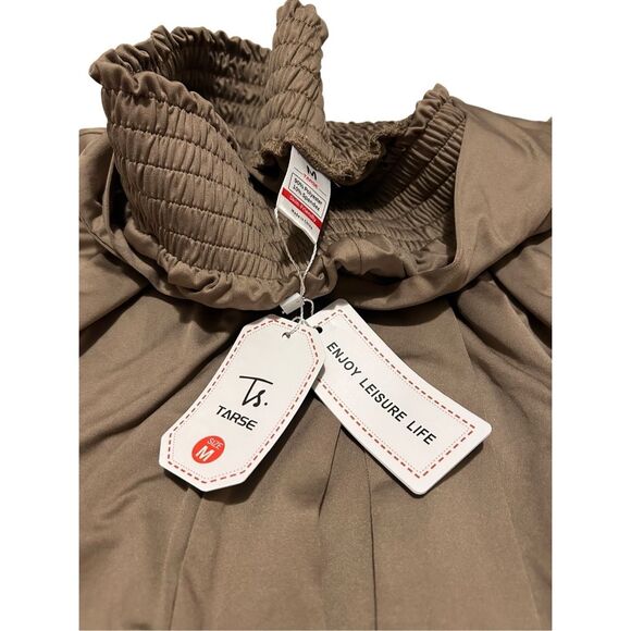 Tarse Slip On Tan Activewear Leisure Tie Pants Women’s Size M Designer Johnny NW - Picture 11 of 12